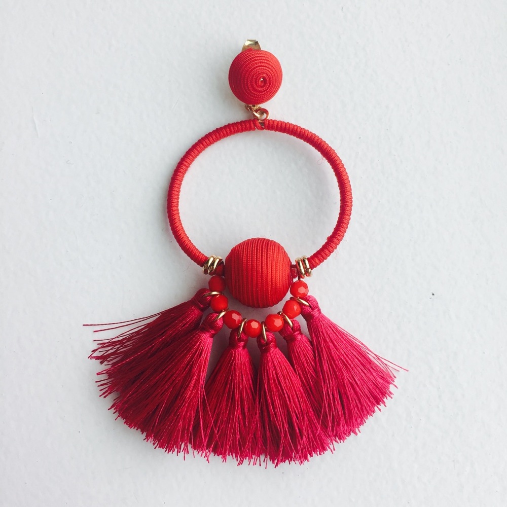 Anthropologie Red Tassel Earrings. - Picture 2 of 2